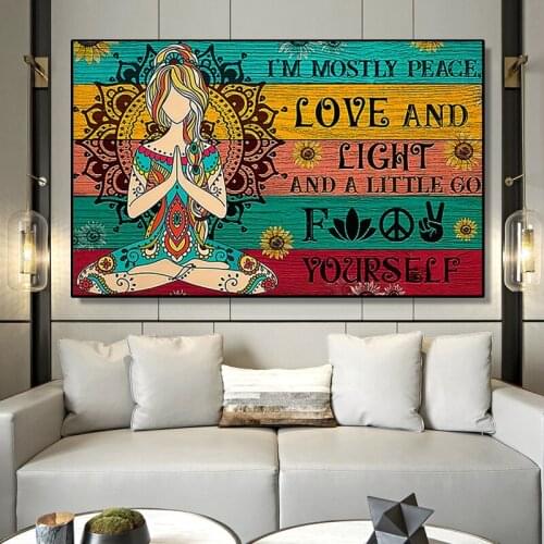 I'm Mostly Peace Love and Light Canvas Painting Poster and Prints Yoga Meditation Wall Art Pictures for Living Room Decor