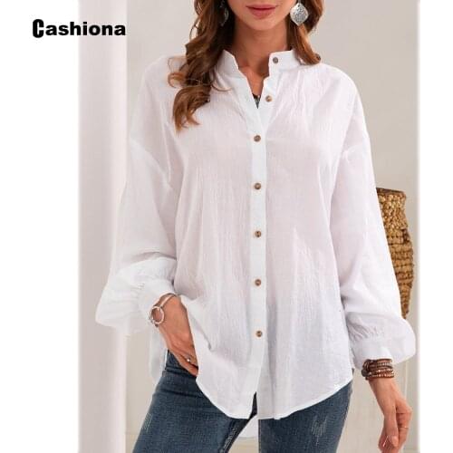 Cashiona Womens Lantern Sleeve Casual Shirt Linen Blouse Latest Summer Basic Top Single Breasted Womens Fashion Shirt blusas
