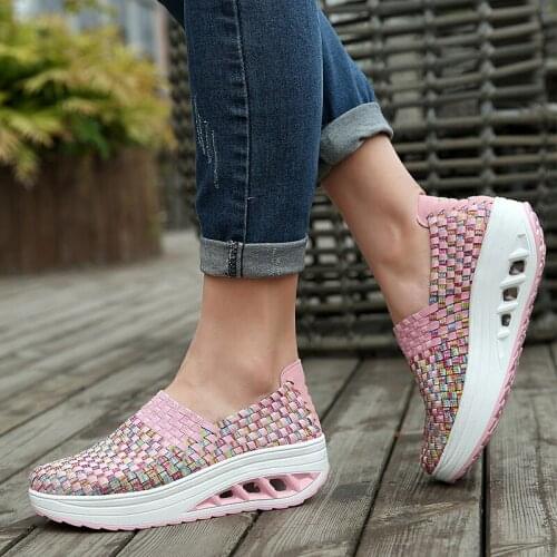 Women woven shoes woman casual shoes sneakers summer breathable wedges increased thick platform women shoes tenis feminino