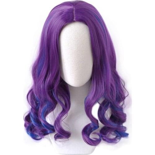 Descendants 3 Mal Cosplay Wig Costume Women Heat Resistant Synthetic Hair Girl Wave Curly Wigs