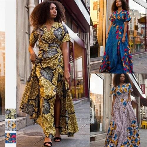 Fashion Ladies African Clothes 2020 Summer Dress Evening Party Sexy V-neck Maxi Plus Size American African Dresses for Women