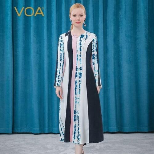 VOA 30m/m White Heavyweight Silk Multi Piece Split Fit Stitching Arch Needle Technology Long Sleeve Woman Dress AE502