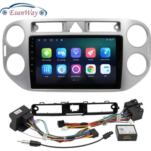 1/2Din Car DVD Only Frame Audio Fitting Adaptor Dash Trim Facia Panel 9inch For VW Tiguan Dark Gray 2010-16 Double Radio Player