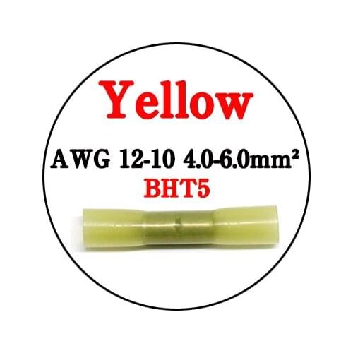 10pc BHT5 AWG 12-10 Heat Shrink Butt Connectors Solder Seal Wire Connectors Terminals Automotive Insulated Waterproof Yellow