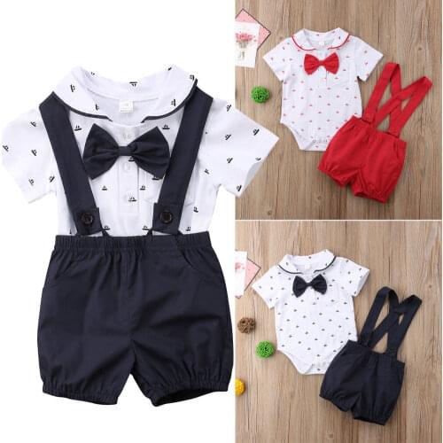 Pudcoco Bay Set 0-24M 2Pcs Newborn Infant Baby Boy Top Romper Suspenders Pants Outfit Clothes