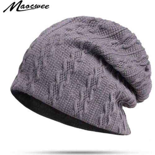 2019 Fashion Beanie Hat Knitted Winter Thicker Warm Black Hats And Warm Outdoor Beanie Soft Knitted Solid Cotton Unisex Caps