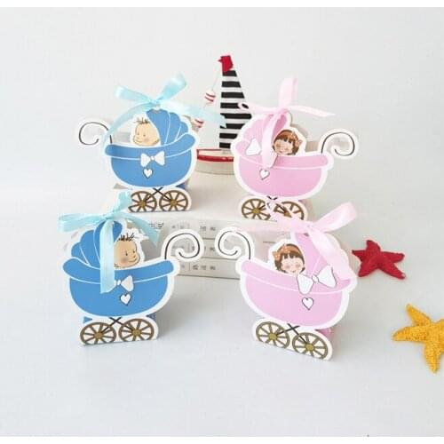 50pcs/lot Baby carriage Paper Candy Box Favor Bag Baby Shower Gift Box Birthday Party Decorations Kids Wedding Favors and Gifts