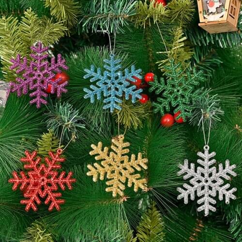 6pcs Christmas Decorative Shining Snowflake Home Wedding Party Artificial Tree Ornament Festive Handcraft Accessory