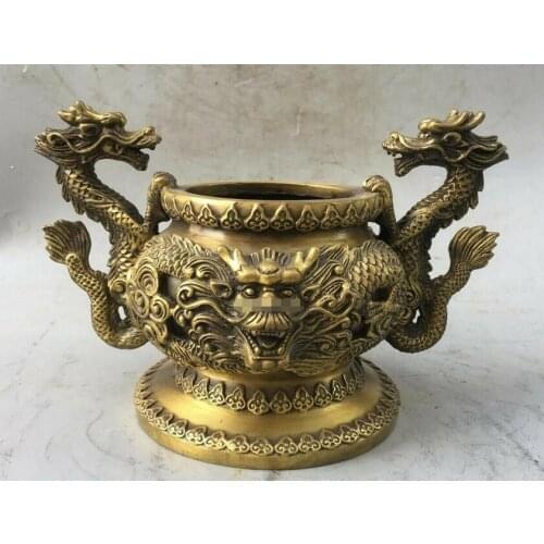 9'' brass copper auspicious blessing fortune imperial treasure dragon censer