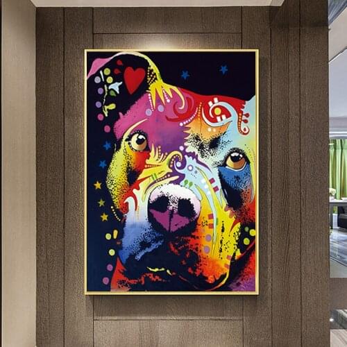 Abstract Dog Wall Art Thoughtful Pitbull Warrior HeArt Canvas Painting Posters Print Wall Art Picture Living Room Decor Cuadros