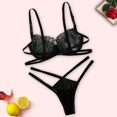 Белье женское эротическое Women Sexy Eyelash Lace Wireless Bra hollow out Thong Set Lingerie Underwear plus size