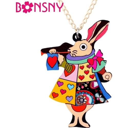 Bonsny Acrylic Easter Hare Rabbit Necklace Pendant Collar Fashion Animal Jewelry For Women Girls Teens Gift Accessories Bijoux