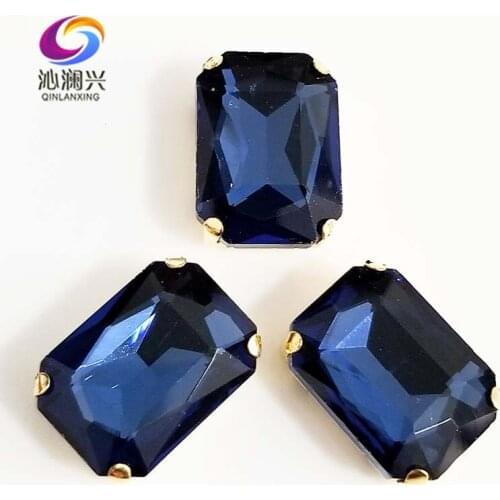 Ink blue Rectangle shape Glass Crystal sew on stones,golden bottom claw rhinstone,Diy/Clothing accessories SWCG22