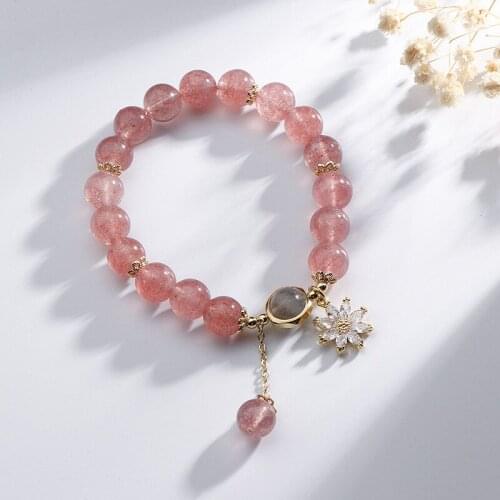 [Flower Fairy]korea Forest Natural Strawberry Crystal Bracelet luck in love Helping People Transfer jewellery Niche Design