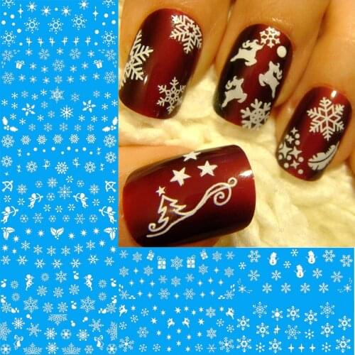 12 sheets mixed designs white snowflake water transfer nail art decorations stickers beauty nails manicure tools new arrivals