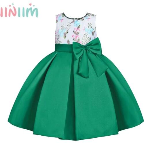 Iiniim Kids Girls Sleeveless Beads Embroidered Flower Bowknot Layered High-Low Hem Princess Dress Birthday Wedding Party Dress