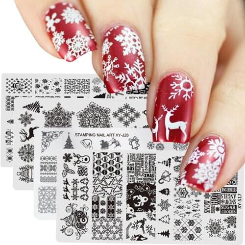 Nail Art Stamp Board Leaf Flower Christmas Series Snowflake Geometric Lace Nail Polish Printing Jelly Stamping Scraper Tool