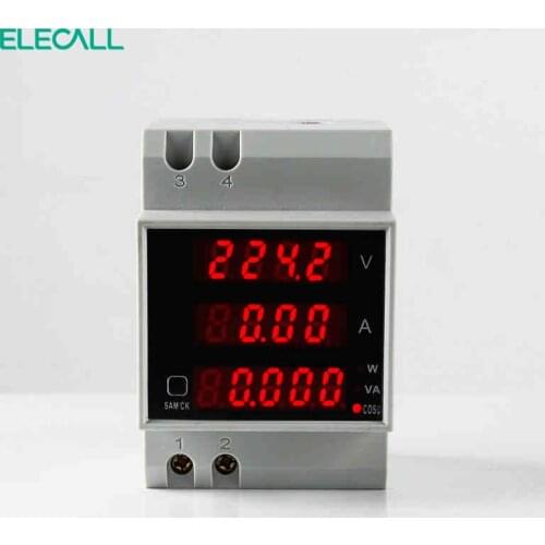 ELECALL D52-2048 DIN RAIL LED Volt AMP Meter Display Active Power Factor Energy AC 80-300V 0-100.0A Ammeter Voltmeter