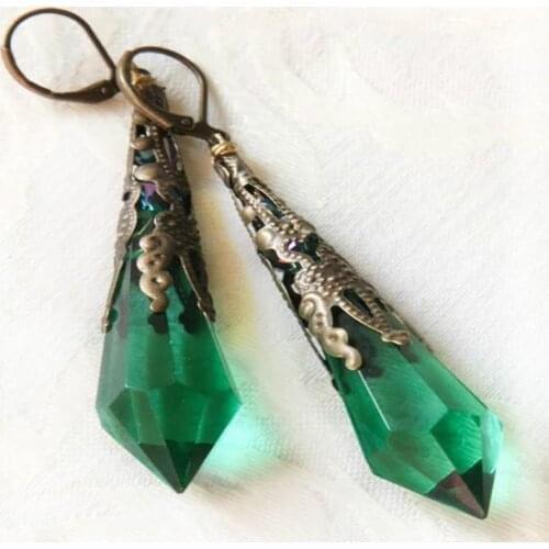 FDLK Antique Art Deco Alloy Earrings Natural Green Crystal Dangle Earrings Bridal Wedding Party Jewelry Gifts