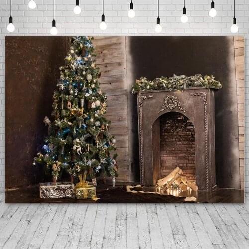 Avezano Photography Backdrops Merry Christmas Tree Winter Gift Fireplace Retro Decor Banners Wallpaper Background Photo Studio