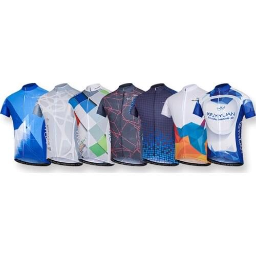 Blue Pattern NEW KEYIYUAN Spring Summer 2021 MTB Mens Bicycle Clothing Short Top Breathable Camisa Ciclismo Masculina