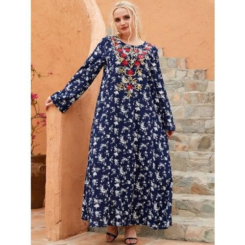 Eid Mubarak Abaya Dress Dubai Muslim Women Flower Print Hijab Dresses Turkey Islamic Clothing Caftan Marocain Vestido Musulmane