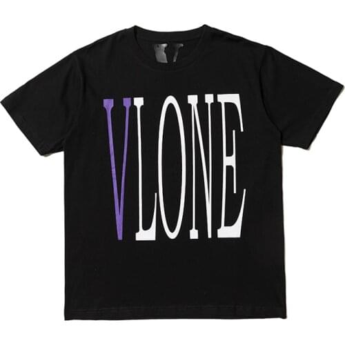 Classic Vlone Short-sleeved Female Couple Loose Street Hip-hop Big V Trend T-shirt Mens Cotton Round Neck 055