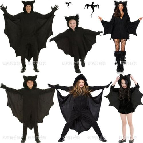 Halloween Black Bat Vampire Costume Elf Party Adult Children Parent-Child Outfit