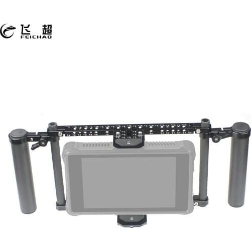 7" Monitor Cage Rig Cheese Support Bracket Adjustable Carbon Fiber Dual Handle Grip for Atomos Ninja Inferno/Shotgun 7/Ikan HH7