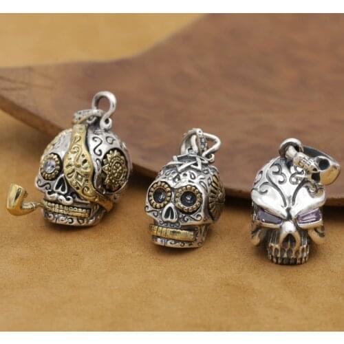 Handmade 925 silver Skeleton Pendant vintage thai sterling silver skull pendant man PUNK jewelry necklace pendant gift