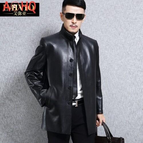 Mens Genuine Sheepskin Leather Jacket Men Autumn Coat Male Windbreaker 5XL Large Size Parka Chaqueta Hombre LXR829