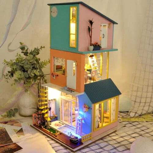 DIY Mininature DollHouses Handmade Wooden House With Furniture Lighting House Model Miniature Furniture Hut Assemble Gifs Toys