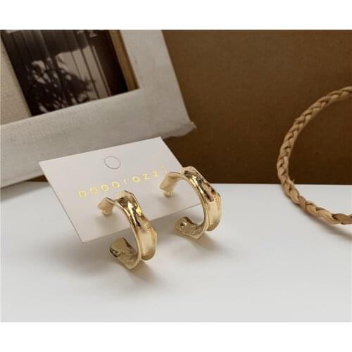 New Simple Gold Metal Large Small Circle Irregular Geometric Round C shape Hoop Earrings for Women Girls Jewelry