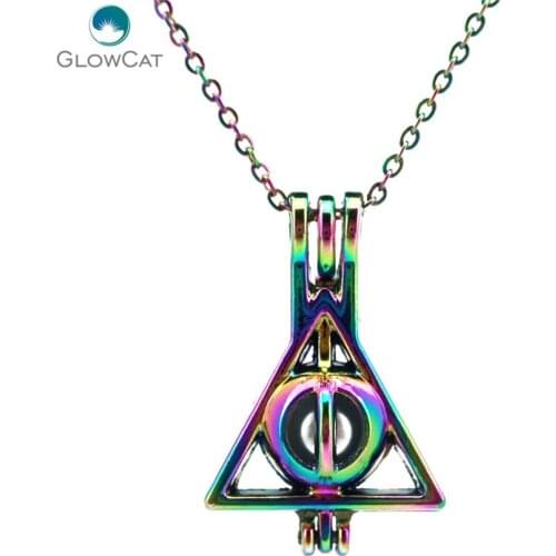C692 COLORS lovely Triangle bead cage Necklace Pendant Aroma Essential Oil Diffuser Locket Necklace