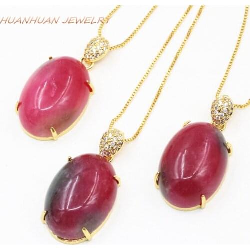 Statement Pendant Stainless Golden Steel Chain Necklaces For Women 18x30mm Red Natural Stone Jades Pendants Charms Jewelry B3316