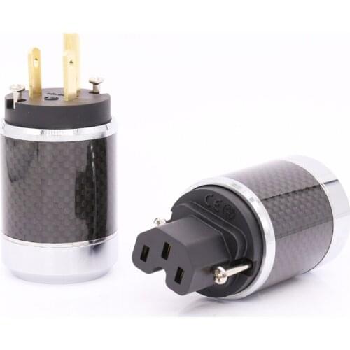 Pair Carbon fiber Gold Plated US AC Power Cord Cable Plug HIFI US Power Connector IEC Female