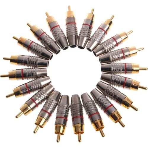 20 Pcs RCA Plug Audio Video Locking Cable Connector Gold Plated 828 Promotion Color send randomly