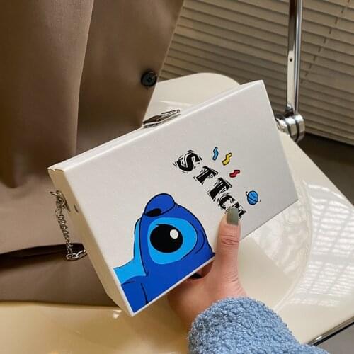 Disney 2021 New Female Bag Cartoon Printed Shoulder Bag Korean Student Wild Small Square Bag Cartoon Cute Chain Female Bag