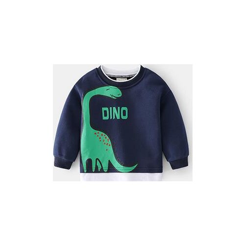 2021 Little Boys Cartoon Hoodie, Spring Autumn Toddlers Dinosaur Letter Printing Long Sleeve Round Collar Tops Casual Clothes