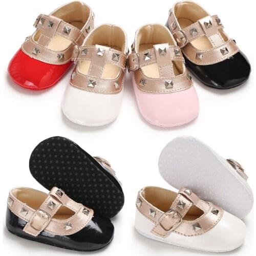 0-18M Newborn Baby Girls Bow Princess Shoes Soft Sole Crib Leather Solid Buckle Strap Flat with Heel Baby Shoes 4 Colors