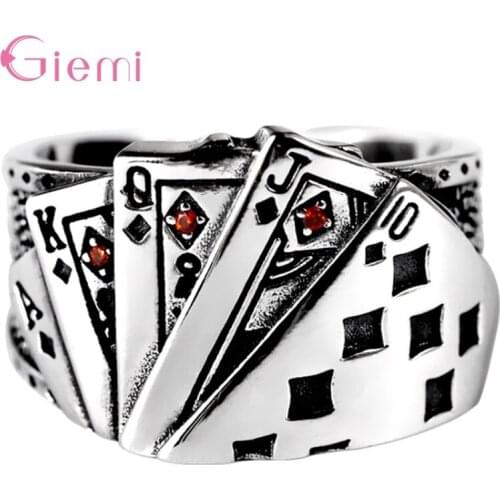 Vintage Punk Antique Silver Chunky Poker Flush Rings For Women Men Good Luck Gifts Gothic Hip Hop Jewelry Adjustable Ring