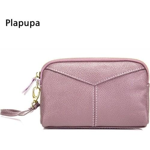 Womens Elegant Genuine Leather Hand Clutches Bag Female Collar Redbud Pattern Versatile Hand Wallet Cell Phone Bag Coin Purse