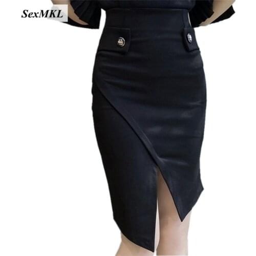 S-5XL Women Sexy Pencil Skirts 2020 High Waist Casual Summer Sexy Midi Skirt Blue Office Lady Work Wear Black Skirt Plus Size