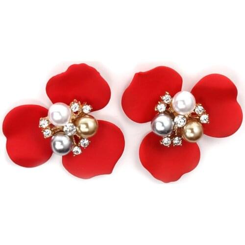 2019 New White Red Pink Blue Flower Earrings For Women Statement Imitation Pearls Wedding Earring For Bridal Charm Jewelry