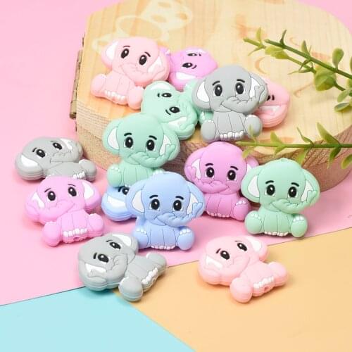 10pcs Mini Silicone Elephant Beads BPA Free Food Grade Baby Teething DIY Pacifier Chain Rodent Pentagram Bead