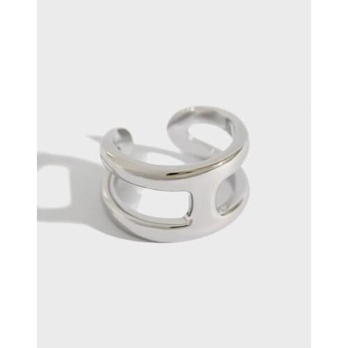 100% Authentic S925 Sterling Silver Fine Jewelry Double Rows/layers “H" rING Geometric Long Ring Wider adjustable J166