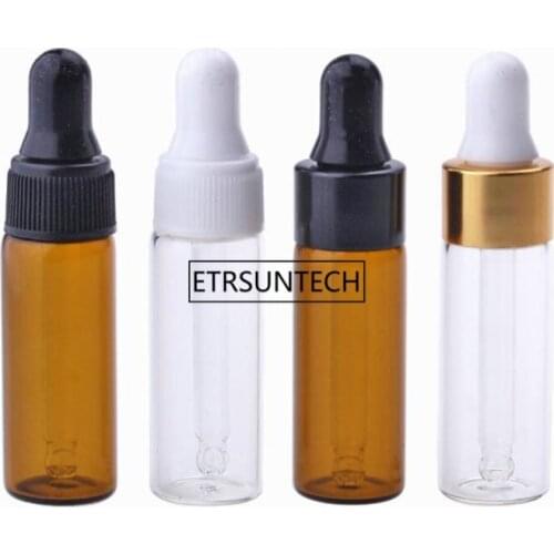 100pcs 5ML Clear Amber Dropper Bottle Portable Aromatherapy Esstenial Oil Bottle Glass Eye Dropper Perfume Oil Container F2745