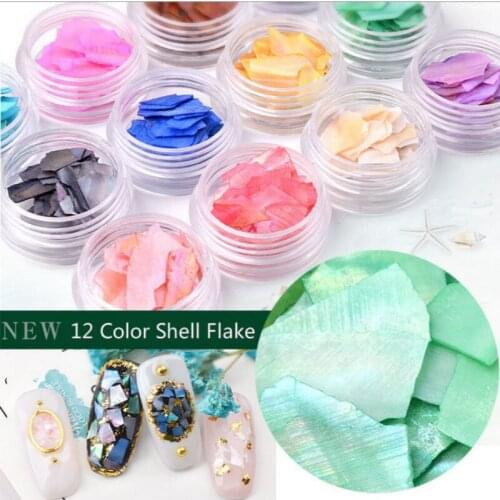 12 Colors Natural Crushed Stone Thin Slice Gradient Gravel Shell Sheet 3d Glitter Nail Art Decoration Irregular Shell Flakes Set