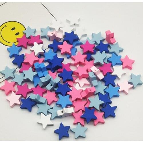 19MM Colorful Wood Star DIY Loose Bead for Child teaching/handmade decoration 20pcs y1213