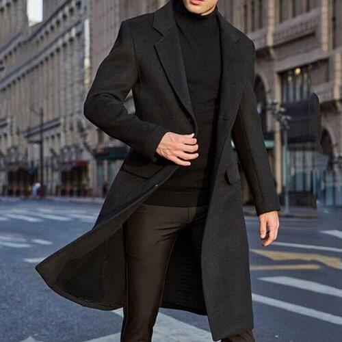 40%HOTWinter Men Long Sleeve Buttons Jacket Overcoat Mid-length Trench Coat Jacket